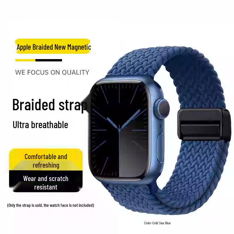 Совместимый эластичный плетеный нейлоновый магнитный ремешок для Apple Watch 4, 5, 6 и iWatch 7, 8, 9