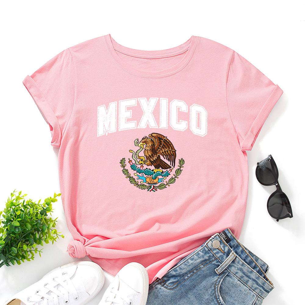 Хлопковая футболка с принтом MEXICO, короткий рукав, круглый вырез, женская, 2D-принт, топы