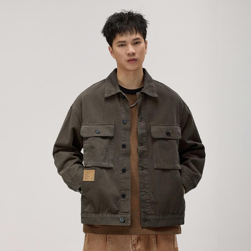 Trendy Brand American Retro Heavy Casual Denim Jacket Men'S Loose Multi-Pocket Tough Guy Tooling Lapel Jacket