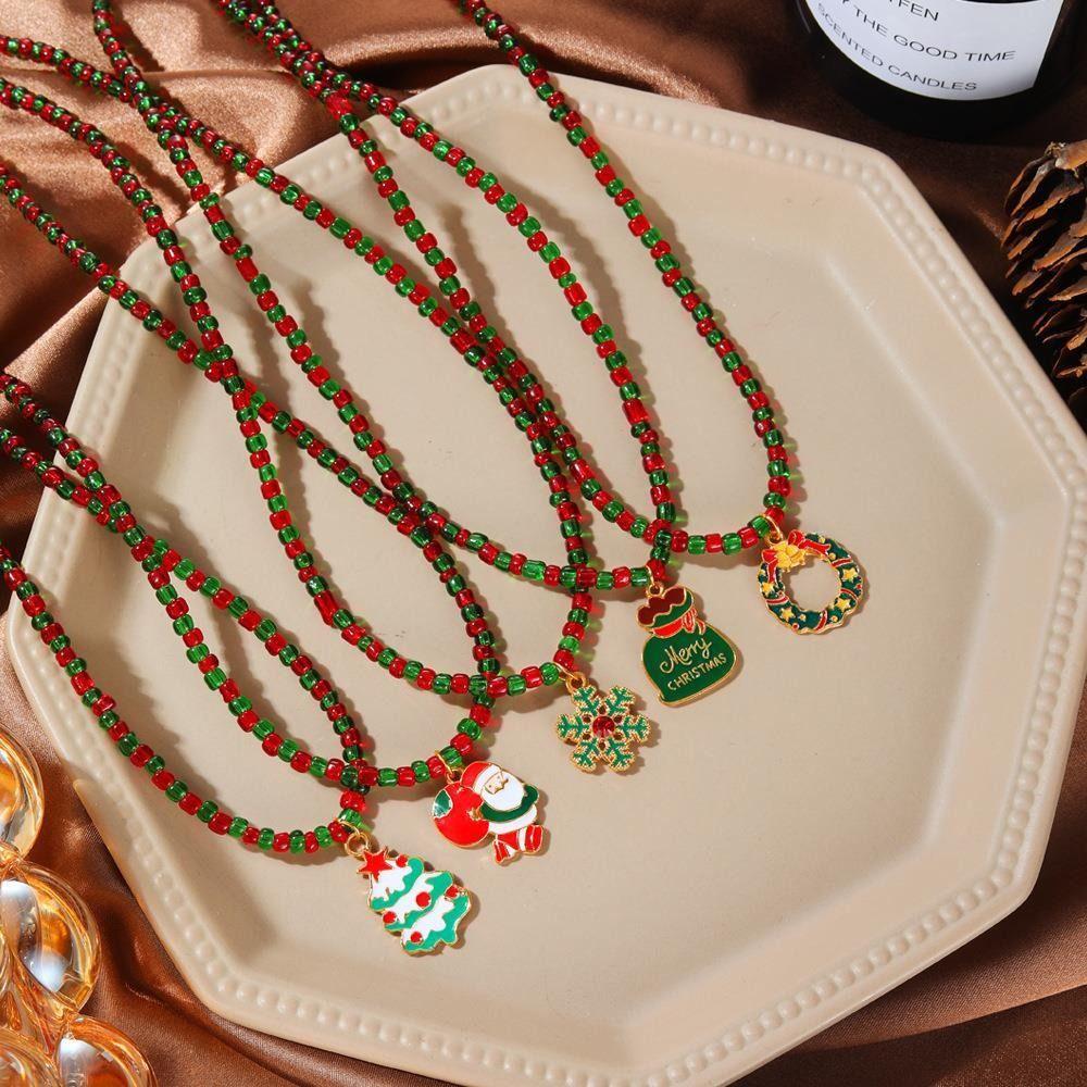 Санта Рис Цепочка из бисера Цепочка на ключицу Мультяшный кулон Чокер Универсальное Рождественское ожерелье Женское