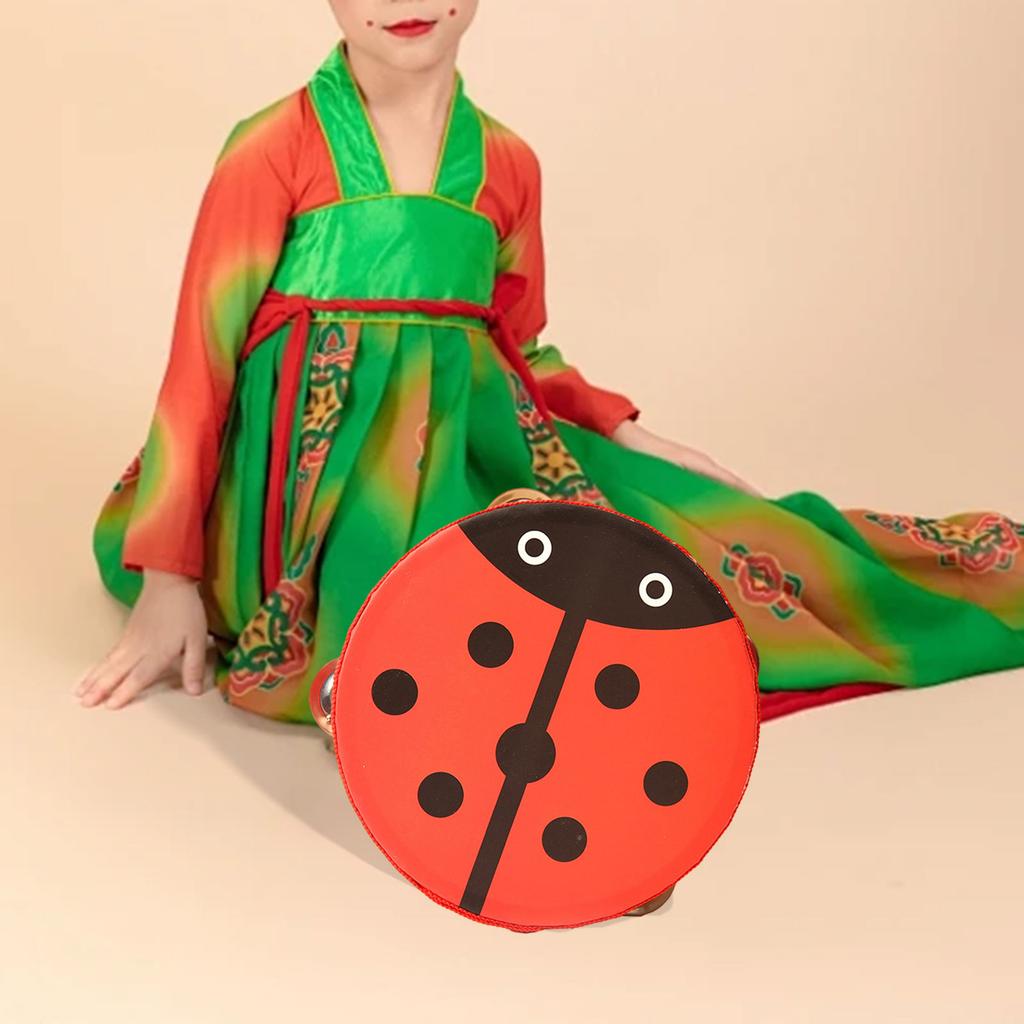 Wooden Tambourine Cute Cartoon Handheld Drum Bell Kid Educational Toys for Dancing Game Percussion Musical Instrument