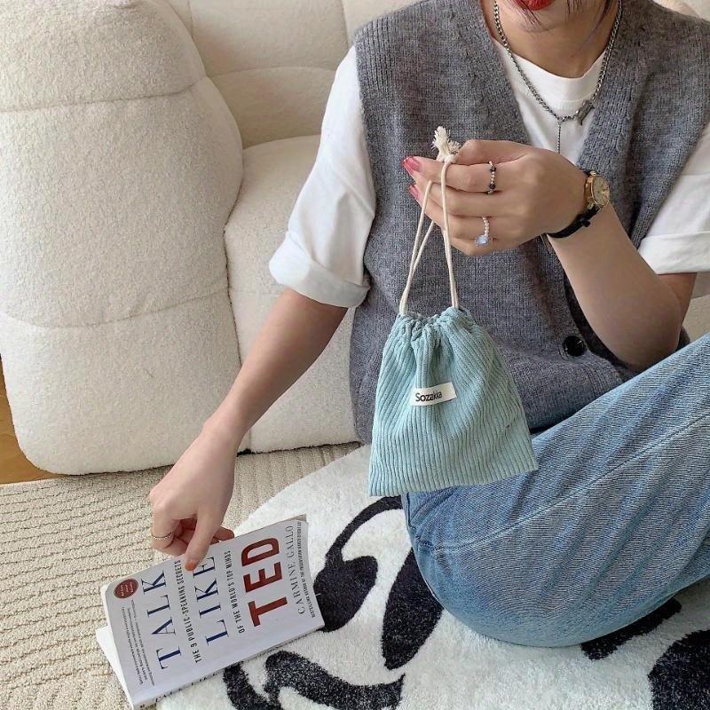 Однотонная вельветовая сумка для хранения со шнурком, затягивающимся горлышком, косметичка для женщин, портативная и переносная, большой вместимости