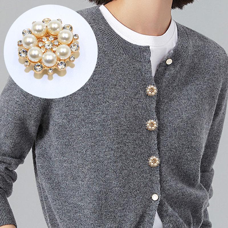 1PC Floral Design Elegant Button Decoration Fashion Cufflinks Pearl Button Cover Shiny Jewelry Rhinestone 30x17mm