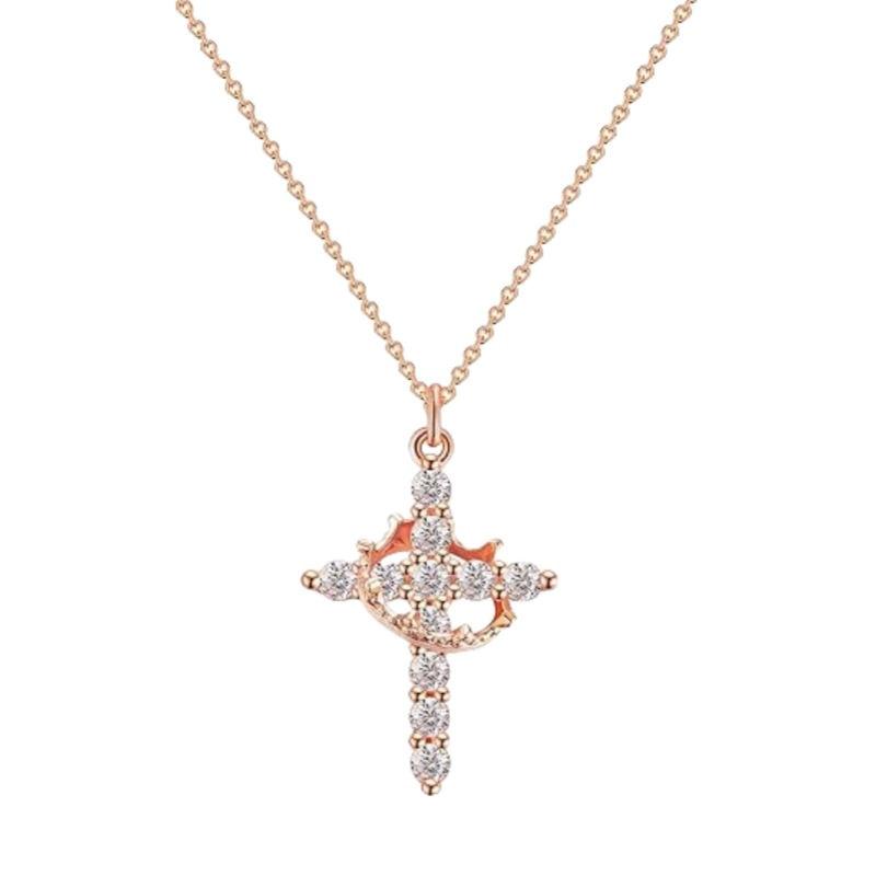 14k Gold Plated Cross Necklace for Women Zircon Crown Cross Pendant Necklaces GZW