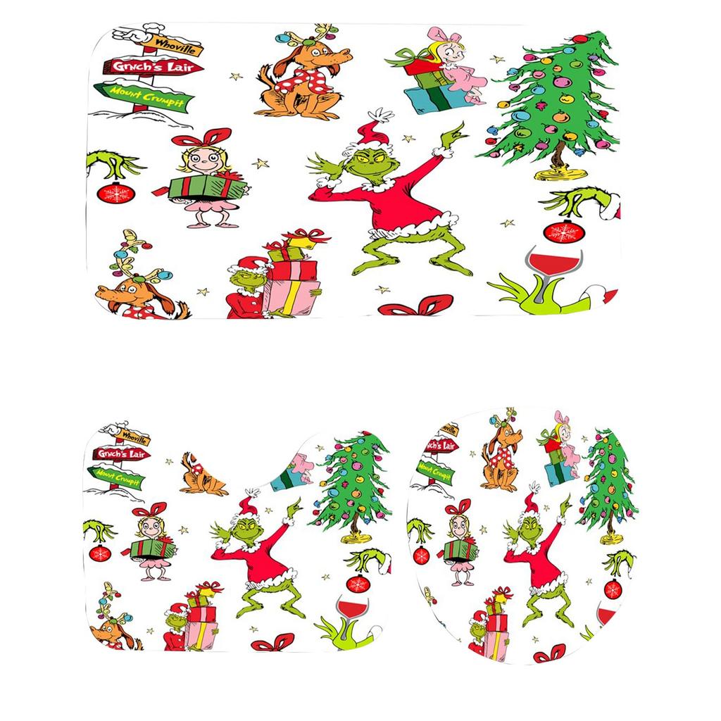 4 Christmas Bathroom Sets, Shower Curtain, - Carpet, Horse Cover And - U-shaped Bath Mat, Christmas Holiday Bathroom Decoration
