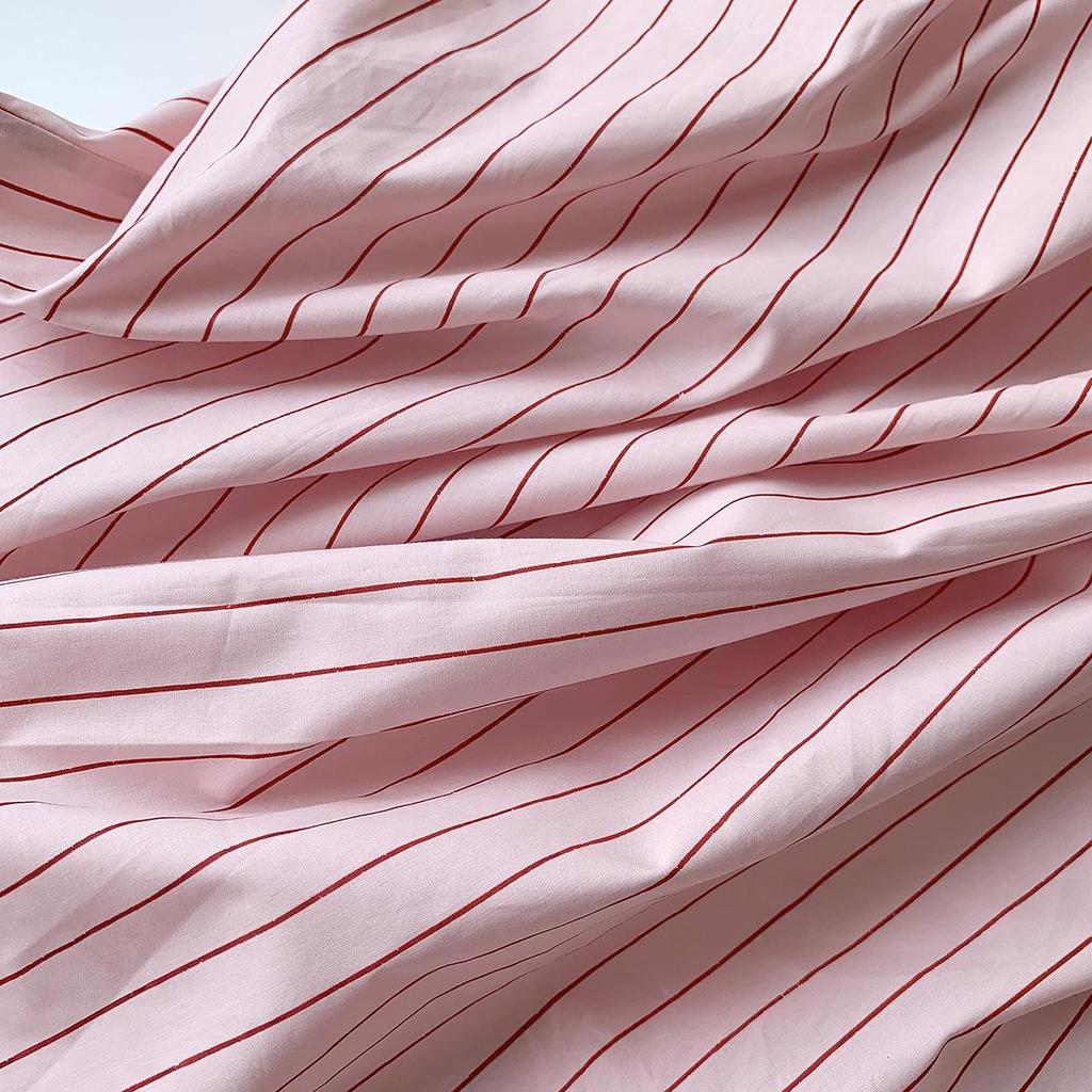 Women's Pink Pinstripe Embroidered Polo Collar Long Sleeve Shirt - Korean Spring Design