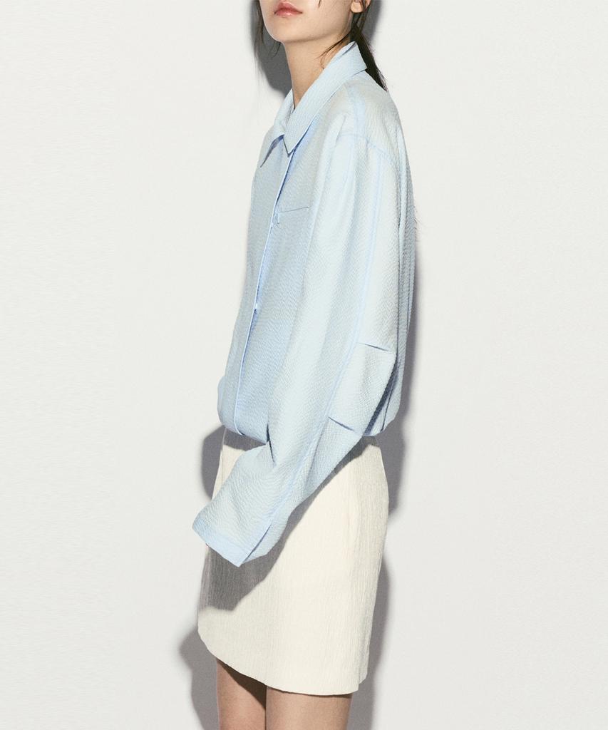 Re Rhee Seersucker Hidden Button Jacket Cloud