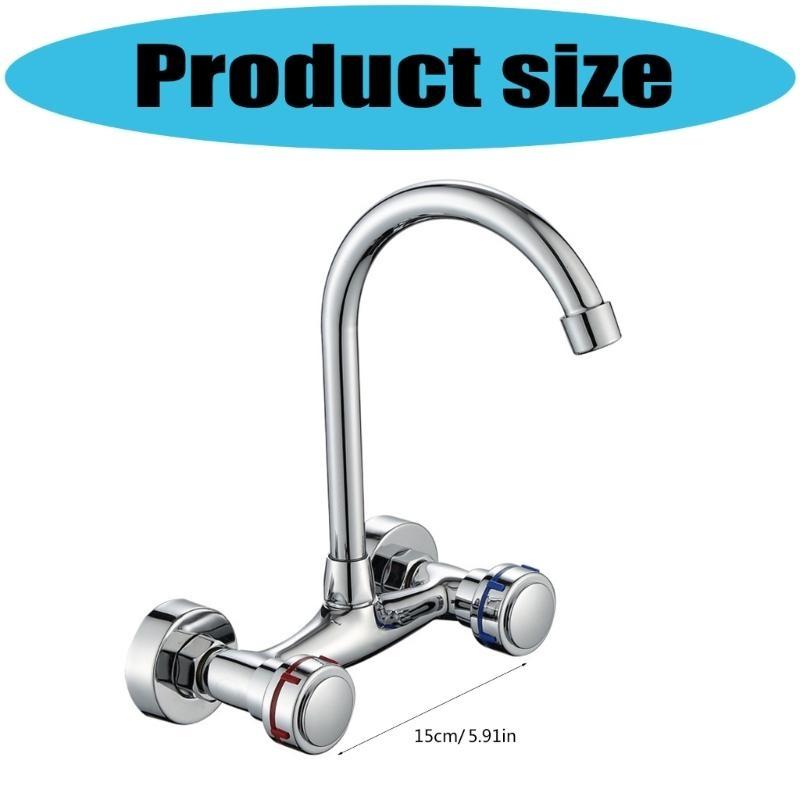 652F 360 Rotate Wall Mounted Kitchen Faucet Double Handle Operation Strong Brass Construction Hot Cold Water Control