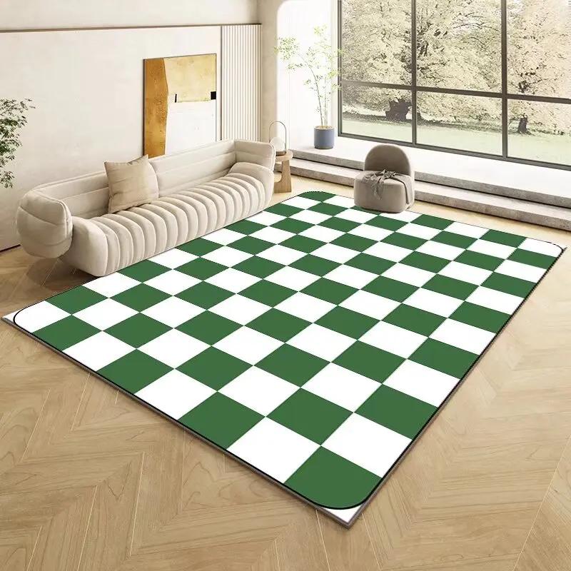 Модный ретро ковер в клетку для гостиной, спальни, прикроватный, нескользящий, мягкий коврик, домашний, моющийся, плюшевый ковер, настраиваемый