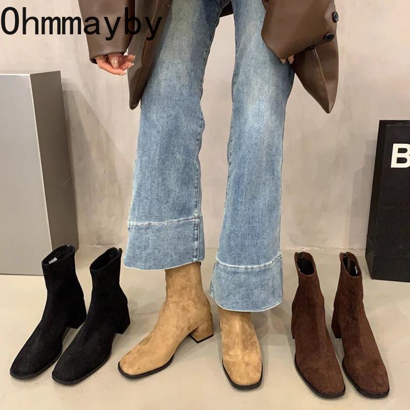 Fashion Vintage Women Slim Ankle Boots Fashion Elegant Square Toe Shoes Autumn High Heel Women's Short Booties