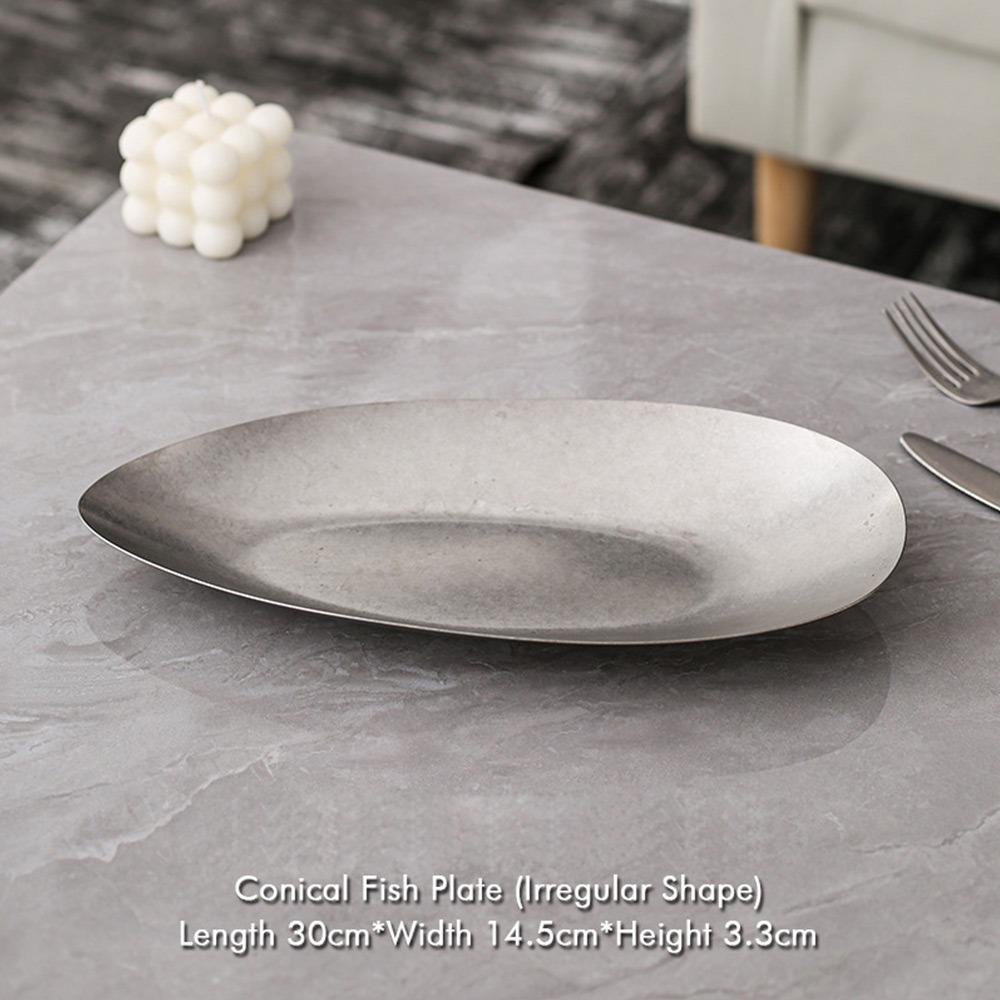 Многофункциональная винтажная металлическая обеденная тарелка, неправильная костяная посуда, ретро тарелки для еды, для обеда