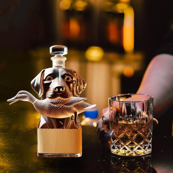 Графин для виски с изображением охотничьей собаки, 3D-гравировка, стеклянная бутылка для виски с изображением собаки-охотника на уток