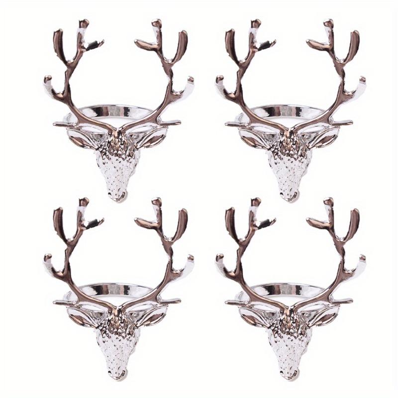4Pcs Deer Napkin Rings Christmas Elk Head Napkin Rings Holders Reindeer Napkin Buckle Xmas Thanksgiving Dining Table Decor
