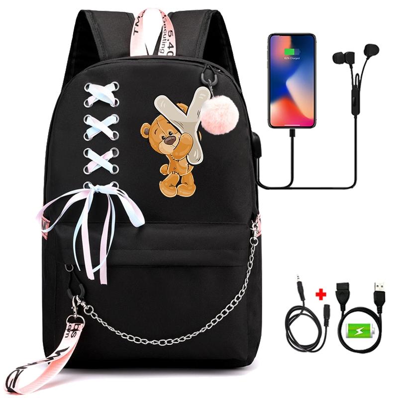 Рюкзак с принтом «Маленький медведь», 26 английских букв, детский рюкзак для школы для мальчиков и девочек, сумка для книг с героями мультфильмов, кавайная школьная сумка для школьников
