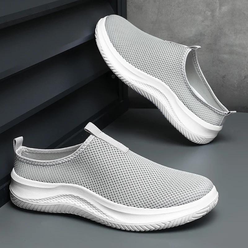Fashion Mens Half Slippers Summer Breathable Mesh Mens Shoes Outdoor Casual Walking Shoes Large Flat Light Mesh Slippers Sandals