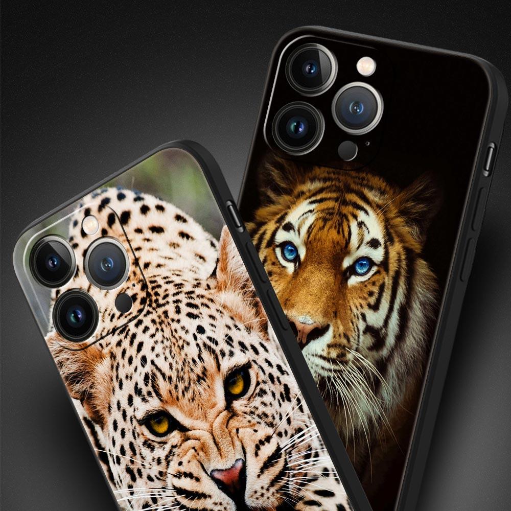 Tiger Leopard Fashion Phone Case For iPhone 17 16 15 Pro Max 11 12 13 14 7 8 Plus SE 2020 X XR XS Cover Soft Black