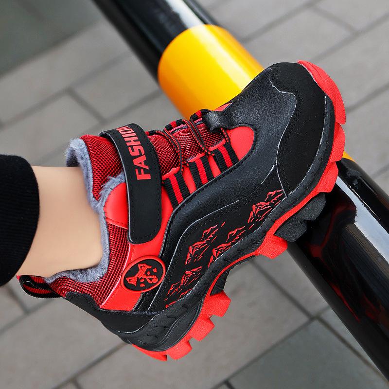 Children's cotton shoes 2025 winter explosion boys and girls fleece thickened medium and older children's large cotton steel claw hiking shoes