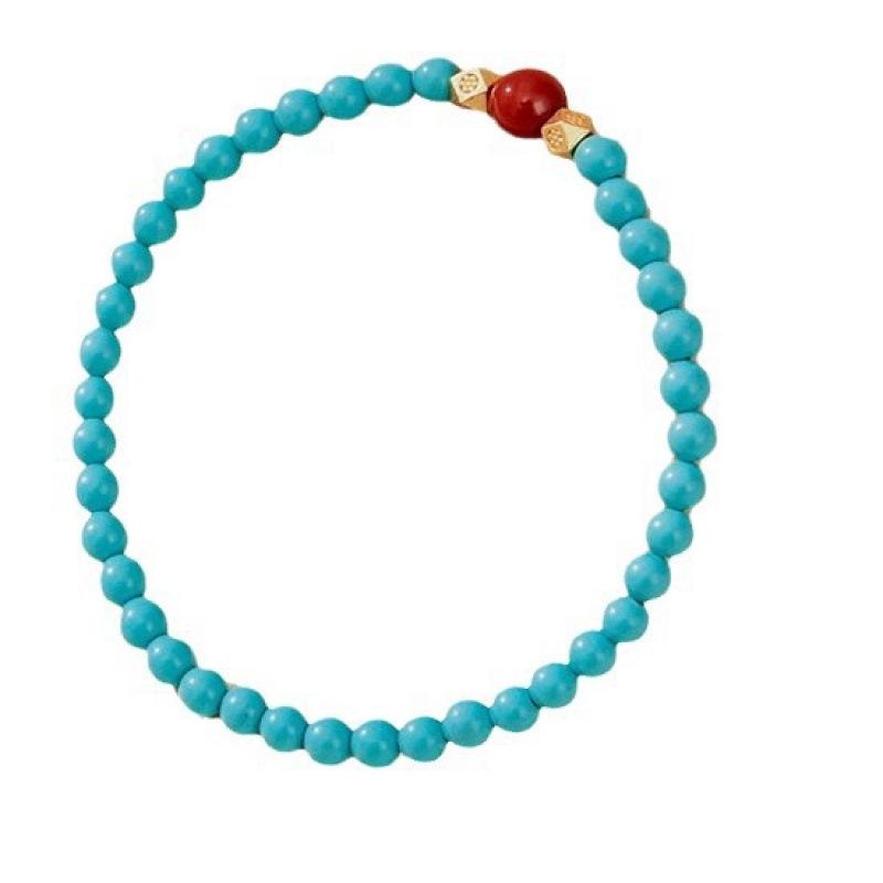 Женский браслет из бирюзы и южного красного камня - Элегантный натуральный дизайн на удачу