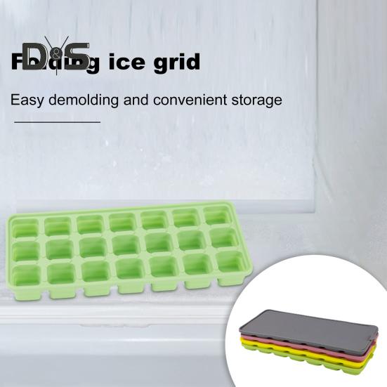 Силиконовый лоток для льда с крышкой, 21 большой кубик, легко снимаемая складная форма для льда, гибкая форма для заморозки для хранения и укладки