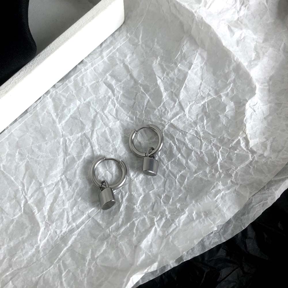 Personality Men Cool Style Korean Hop Hip Stainless Steel Ear Clip Stud Earring Padlock Earrings