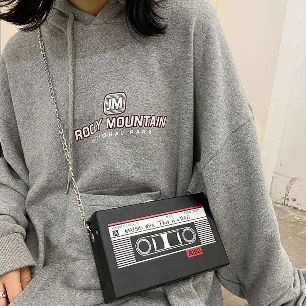 Женский мини-кошелек на цепочке в форме радио, винтажная сумка-сатчел, ПУ кожа, принт магнитофона для женщин, девушек-подростков