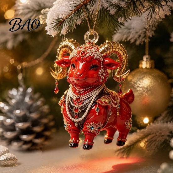 Christmas Tree Accessories 2027 New Year Sheep Ornament, 2D Acrylic Pendant Decorative Crafts with Hanging String, Chinese Zodiac Goat Decor, Holiday