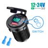 12V/24V 48W Car Charger Socket USB Type C Dual Port Outlet PD QC 3.0 Fast Charger Auto LED Display Voltmeter with ON/Off Switch