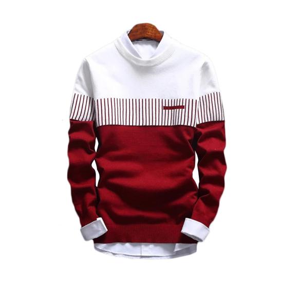 Мужской вязаный пуловер-свитер с круглым вырезом, длинным рукавом, узкого кроя, с цветными полосками