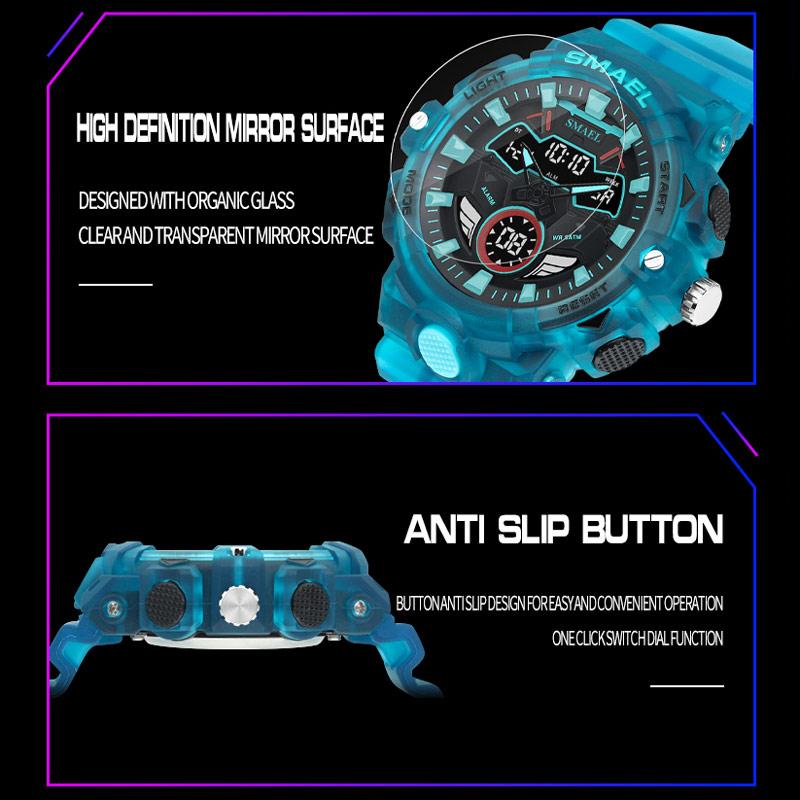 SMAEL Цифровые и кварцевые мужские спортивные часы со светодиодной подсветкой, многофункциональные часы с хронографом и датой, водонепроницаемые аналоговые электронные наручные часы