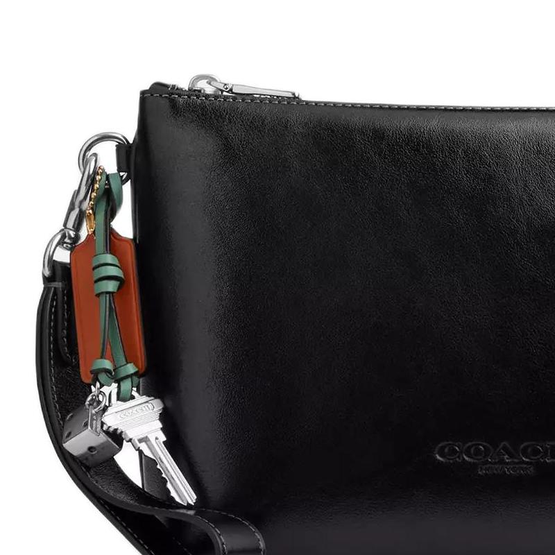 Coach Pouch 25 Zipper Closure Embossed Logo Calfskin Clutch Medium Men clutch Black CEB50-SVBK