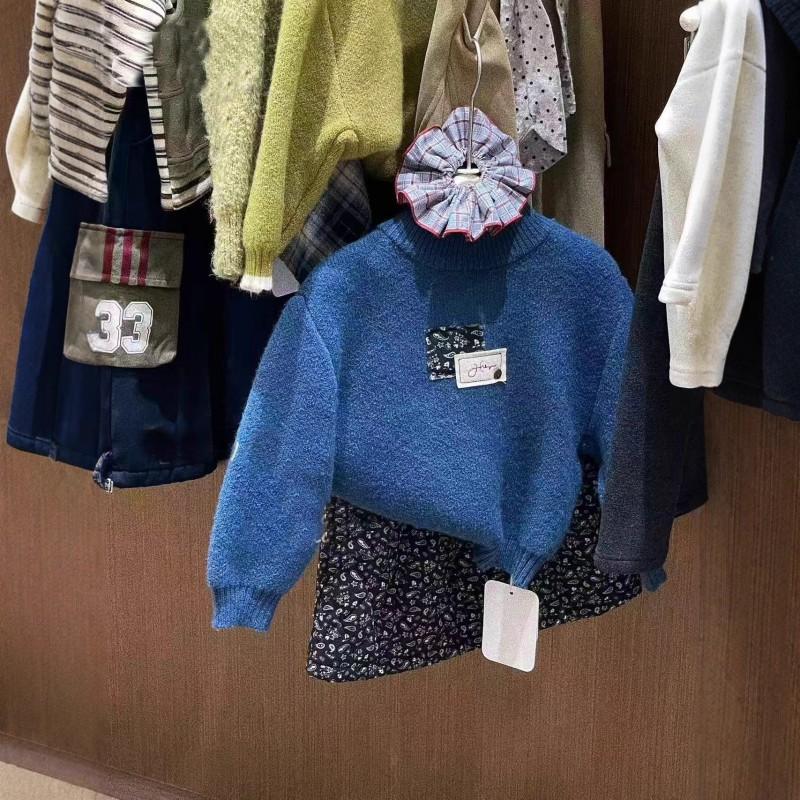 Korean Kids Winter Outfit Girls Sweater Skirt Set Toddler Vintage Knit Top Dress