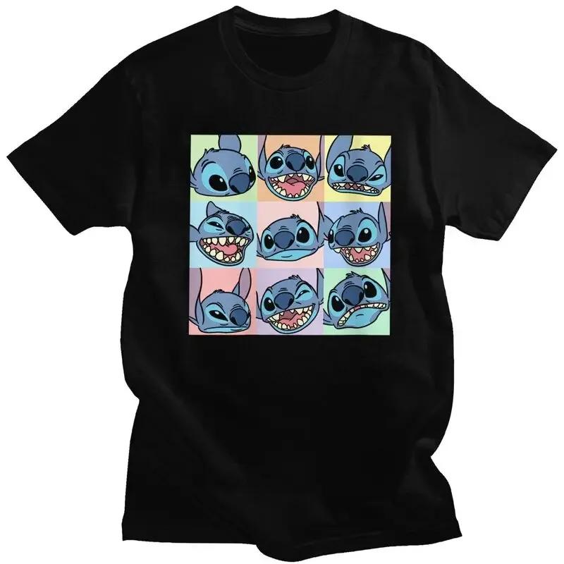 Stitch Face Collage T Shirt for Pure Cotton Tshirt Graphic Tee Short Sleeves T-shirts Loose Fit Clothing Gift Unisex