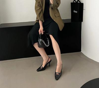 Весна и Осень Квадратный Носок Стразы Высокий Каблук Сандалии с Пряжкой Парк Цайин Обувь Тонкий Каблук Женские Одинарные Туфли