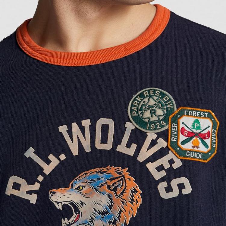 Вышитый логотип Polo Ralph Lauren с изображением головы волка, свободная толстовка с круглым вырезом, мужская толстовка синего цвета 710791603-001