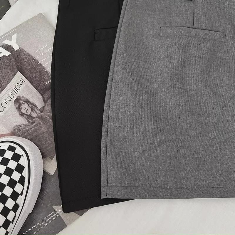 Женская юбка А-силуэта серого цвета с высокой талией, весна 2024 г. — стиль колледжа, облегающий крой, защита от воздействия внешней среды