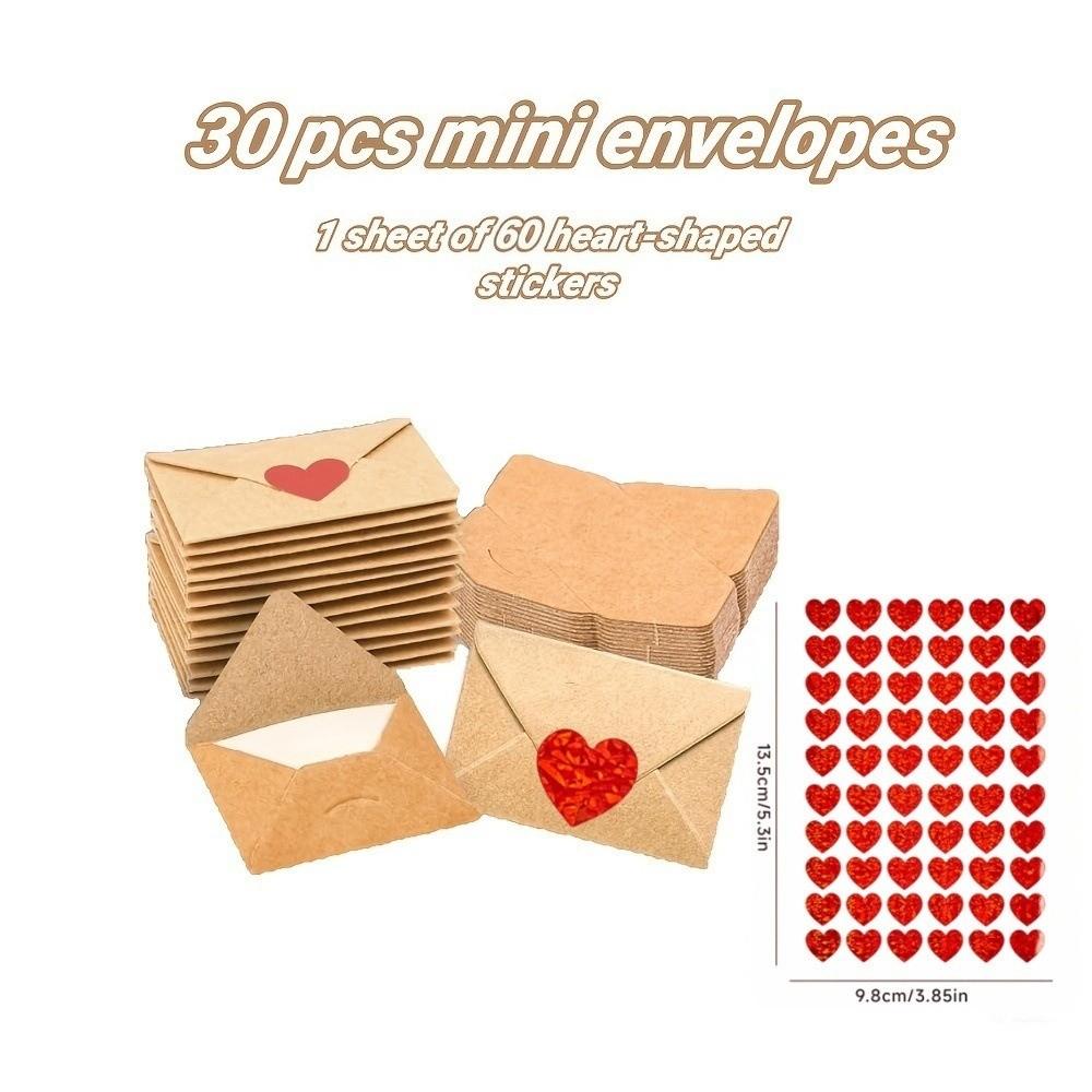 30/60Pcs Heart Stickers Love Letters Envelope Set Blank Mini Cards Mini Cards Set  Valentine's Day