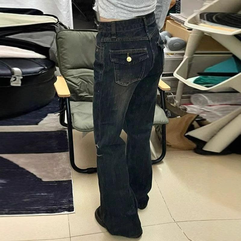 Ретро Джинсы Микроклеш Женские С Завышенной Талией Тонкие Маленькие Модные Удобные Универсальные Свободные Широкие Брюки Джинсы для Женщин Длинные Джинсовые Брюки