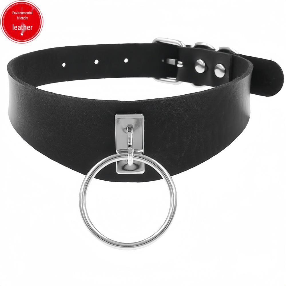 Европейско-американский стиль Харадзюку хип-хоп панк ожерелье-чокер из искусственной кожи с круглым кольцом