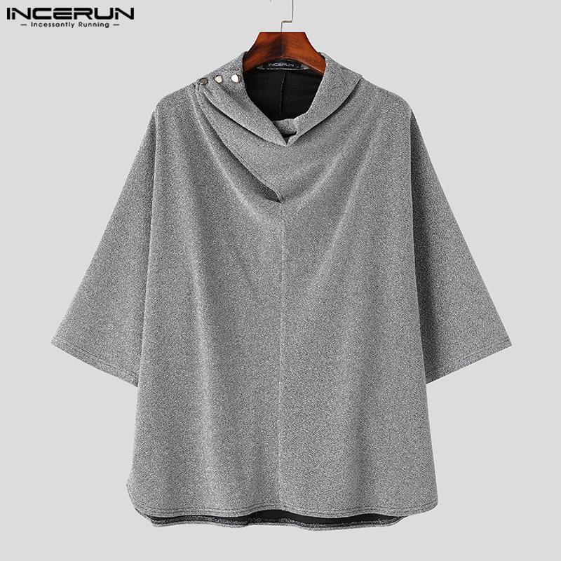 INCERUN Мужские блестящие топы с рукавами 3/4, пуловеры с воротником-хомутом