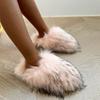 2025 Женские зимние тапочки из енотового меха, теплые плюшевые шлепанцы, тапочки из роскошного пушистого искусственного меха, домашняя хлопковая обувь, домашние меховые шлепанцы
