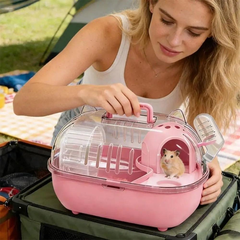 Transparent Cover Hamster Carrier Box Large Space Hamster Habitat Travel Hamster Cage Car Outing