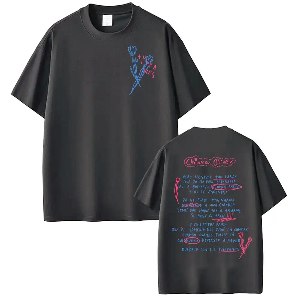 Singer CHIARA OLIVER Album Letters Graphic T-shirts Men Women Hot Sale Casual Cotton T Shirt Vintage Pop Music T-shirt Tops