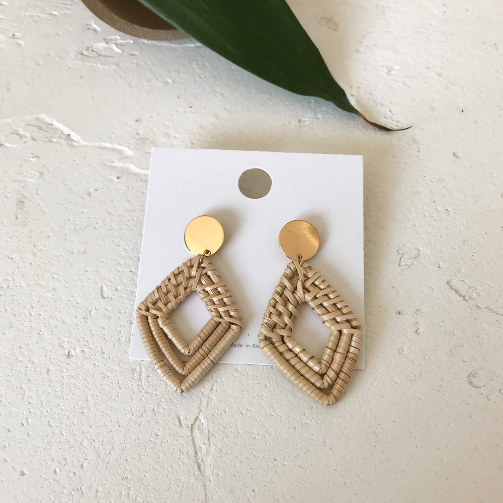 Серьги-подвески из соломы с геометрическим узором из ротанга и бриллиантами для женщин