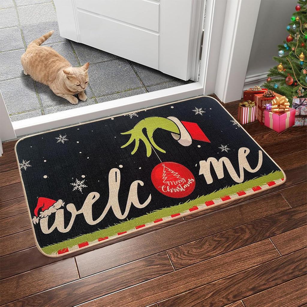 Christmas Crystal Velvet Floor Mat Festive Home Decor Indoor And Outdoor Area Carpet Merry Christmas Welcome Mat