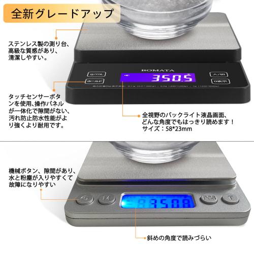 BOMATA Digital Kitchen Scale, 0.1g Increments, 5kg Capacity, Full-Field View, Backlit Screen, Gapless Panel, Touch-Sensitive Buttons, Regional Setting