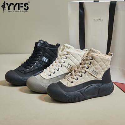 2024 Женские зимние спортивные ботинки Плюшевый хлопок Высокий верх Шнуровка Толстая подошва Нескользящие Теплые Холодостойкие Уличные ботинки