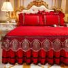 Red Crystal Velvet Princess Wedding Bedding Thicken Soft Bedspreads Lace Embroidered Bed Skirt Mattress Cover