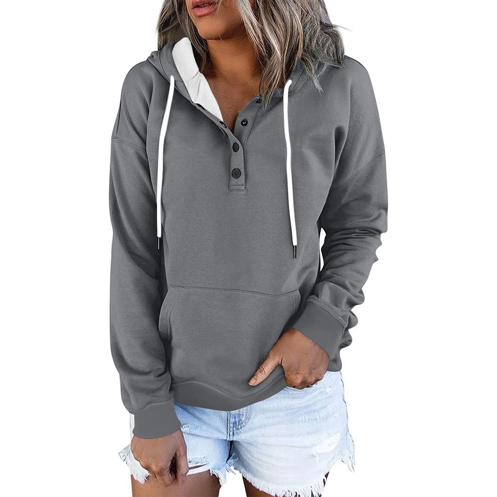 Women's Casual Fashion Solid Color Long Sleeve Pullover Hoodies Sweatshirts