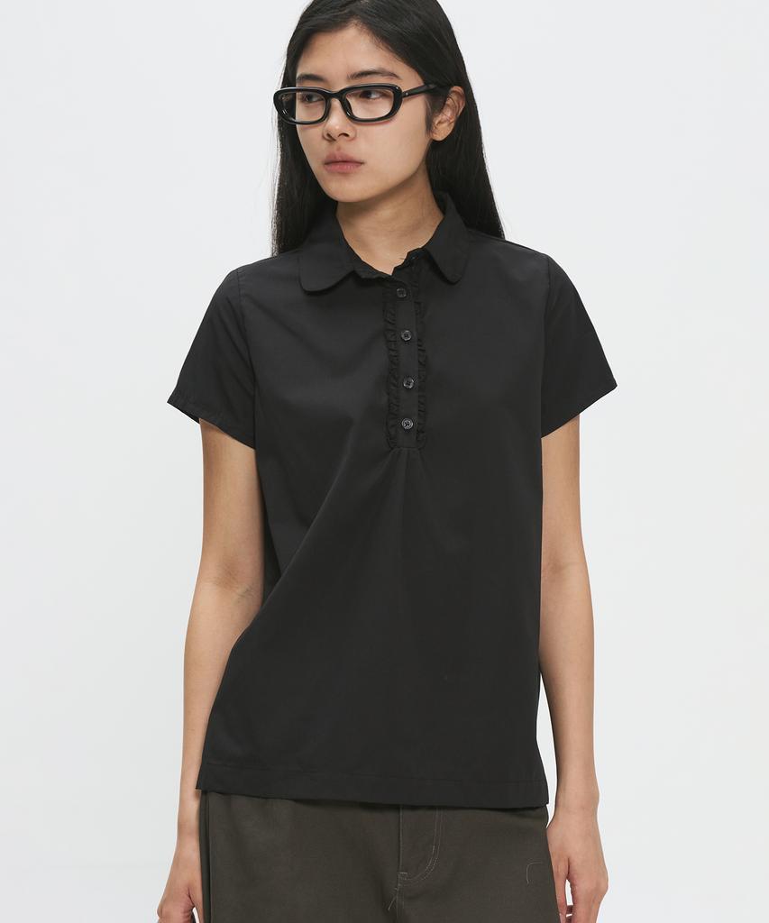 PLACE STUDIO Round Collar Frill Lace Layered Basic Short Sleeve Blouse Shirt_3 Colors