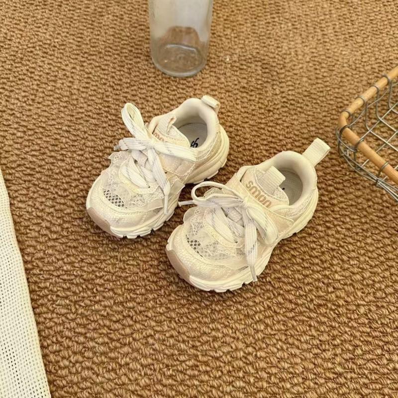 Youth style shoes Kids Breathable Mesh Lace-Up Sneakers Girls Boys Soft Rubber Sole Non-Slip Casual Dad Shoes